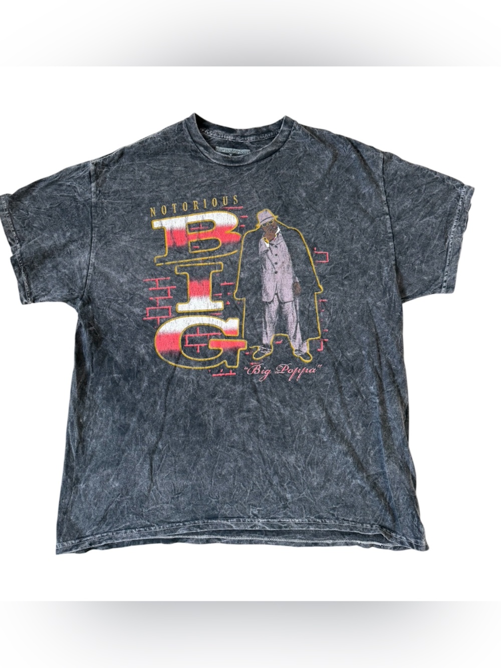 "Big Poppa" Retro Black Acid Washed Graphic Tee, The Notorious BIG, XL